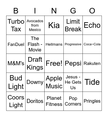 Superbowl 57 Bingo Card