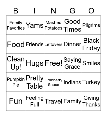 Thanksgiving Bingo Card