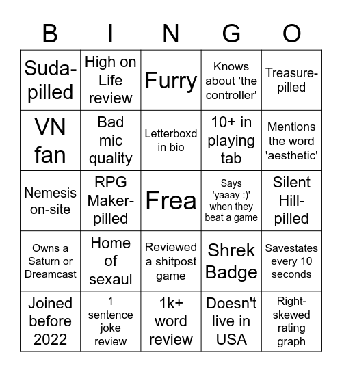 The New Backloggd Bingo Card