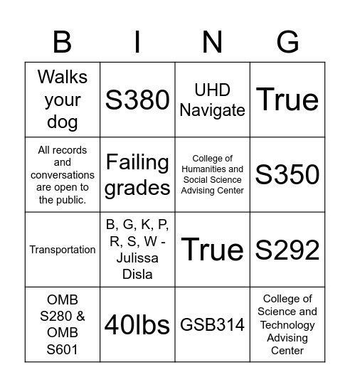 Untitled Bingo Card