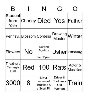 Paul's Case Bingo Card