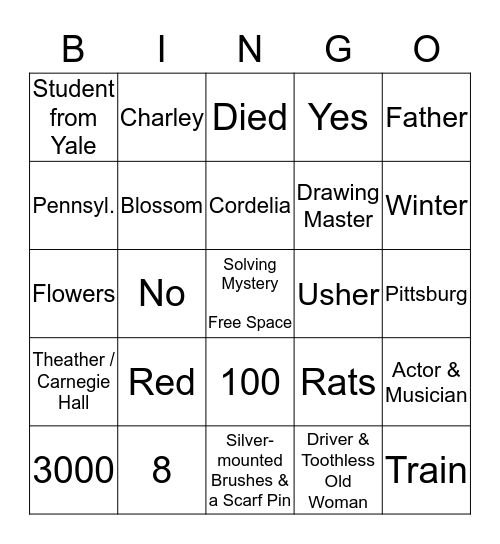 Paul's Case Bingo Card