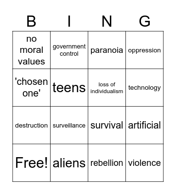 Dystopia Bingo Card