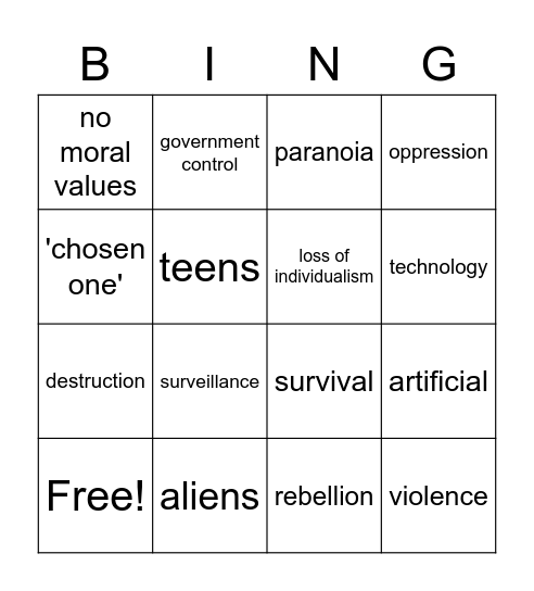 Dystopia Bingo Card