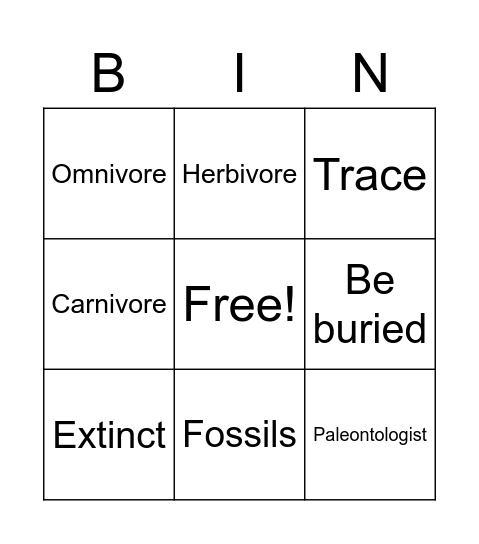 Fossils Bingo Card