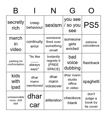 MY DHAR MANN BINGO >:D Bingo Card