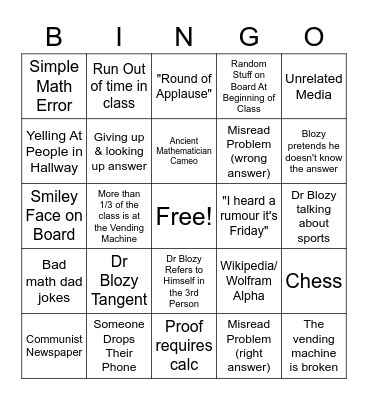 Math Major bingo Card