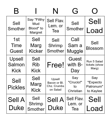 Upsell Harry Potter Bingo Card