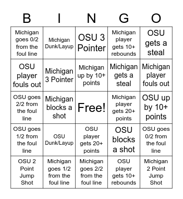 Michigan - OSU Basketball Bingo Card