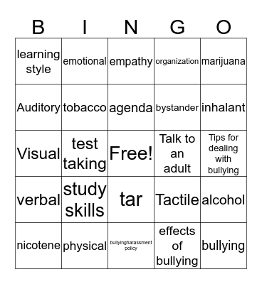 6th Grade Review Bingo Card