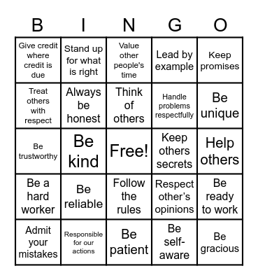 Integrity BINGO Card