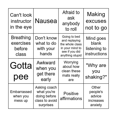 Anxiety at BJJ Class Bingo Card
