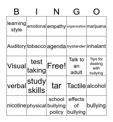 6th Grade Review Bingo Card