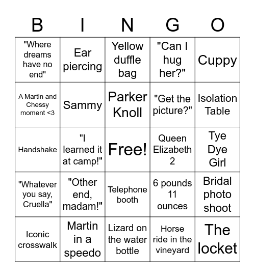 Parent Trap BINGO Card