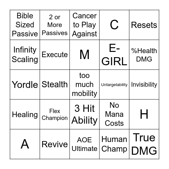 League of Legends Bingo Card