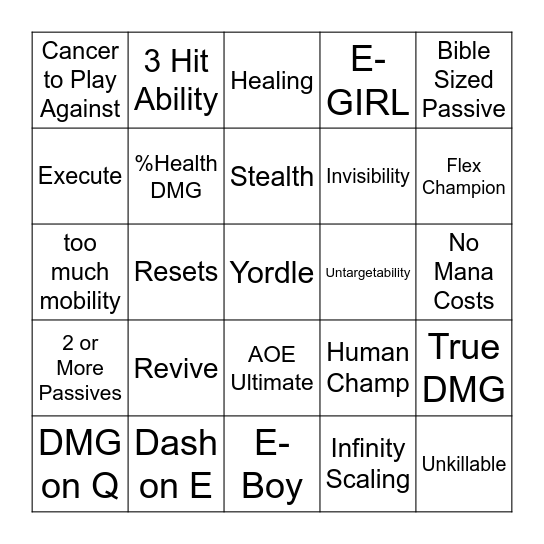 League of Legends Bingo Card