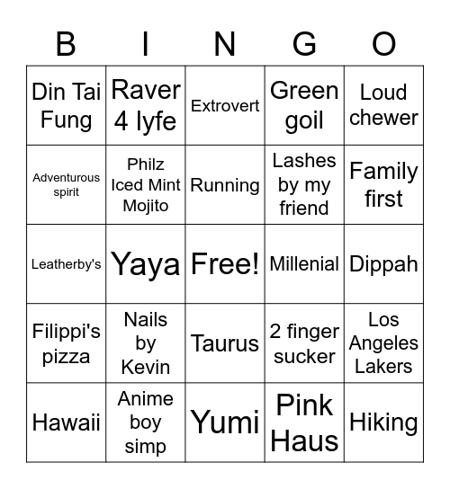 Noelle Bingo Card