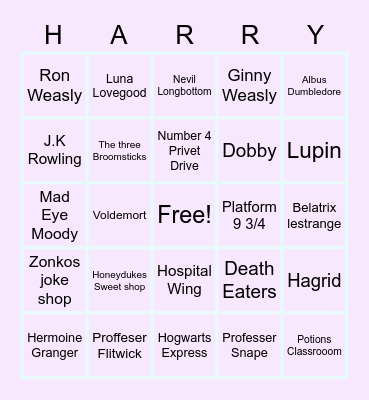 Harry Potter Bingo Card