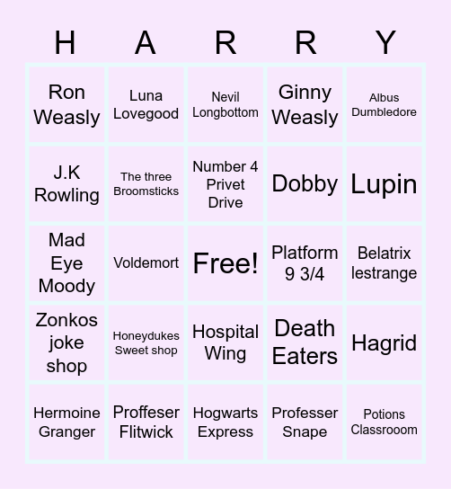 Harry Potter Bingo Card