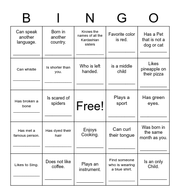 Find Someone Who Bingo Card