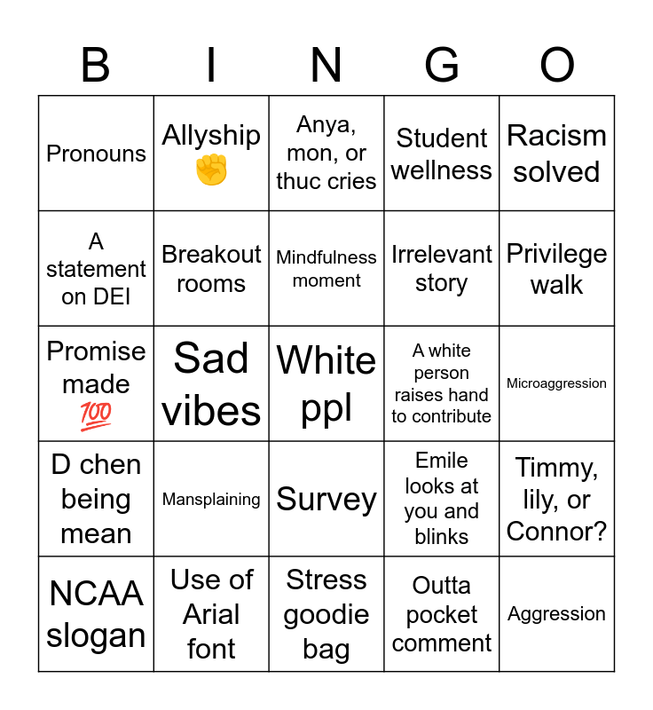 Racism Solved Bingo Card