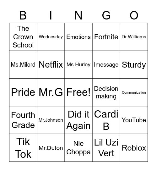 Untitled Bingo Card