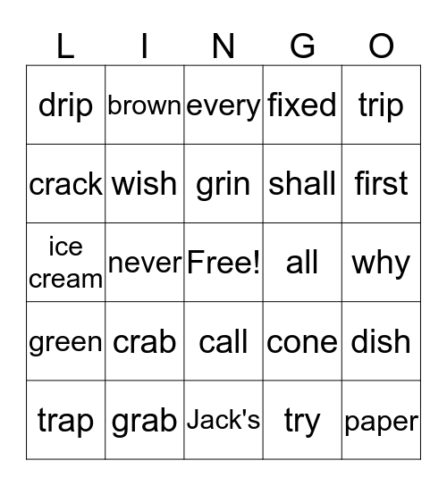 Theme 3 Lingo Words Bingo Card