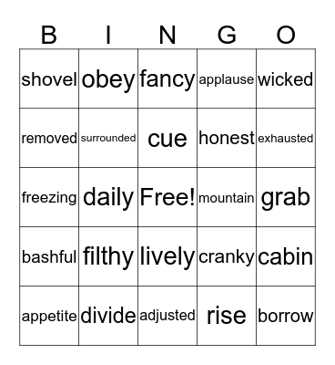 vocabulary review Bingo Card