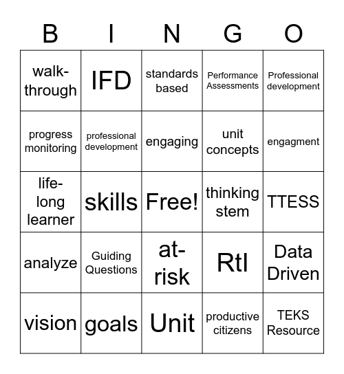 Curriculum and Instruction Bingo Card