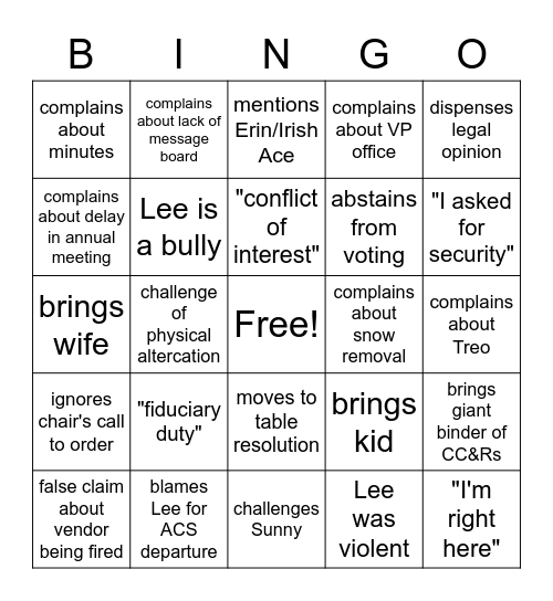 Steve Bass Bingo Card