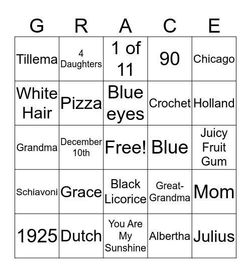 Happy 90th Birthday Grandma Bingo Card