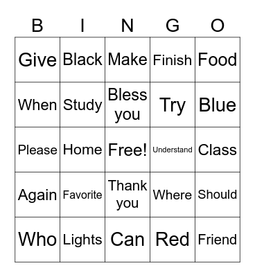 ASL Bingo Card