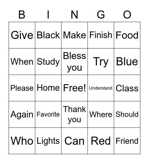 ASL Bingo Card