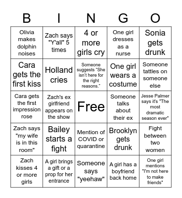 The Bachelor 2023 Bingo Card