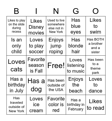 Meet Your Classmates! Bingo Card