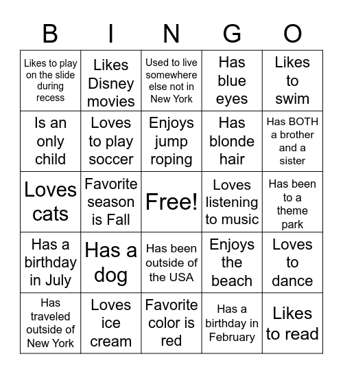 Meet Your Classmates! Bingo Card