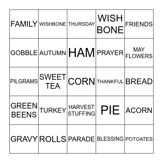 THANKSGIVING BINGO Card