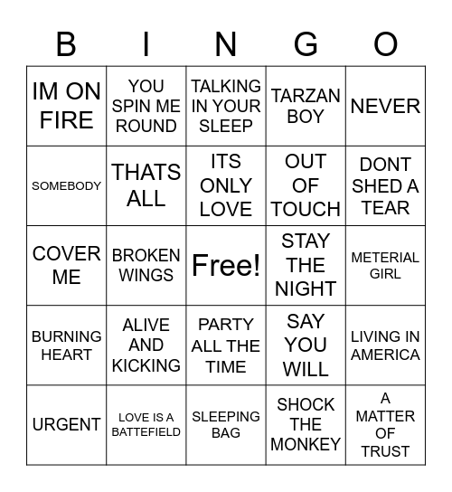 80S COVER LEGENDS 5-1 Bingo Card