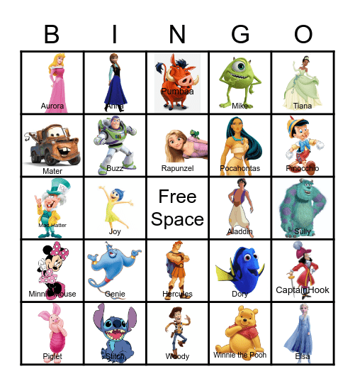 Disney Characters Bingo Card