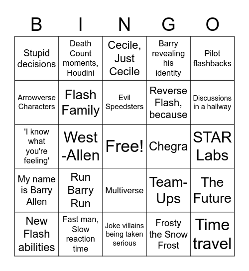 The Flash Season 9 Bingo Card