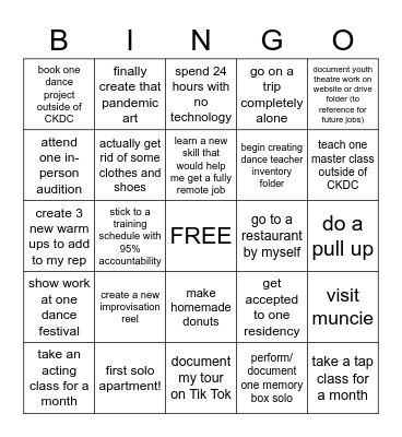 2023 Resolutions Bingo Card