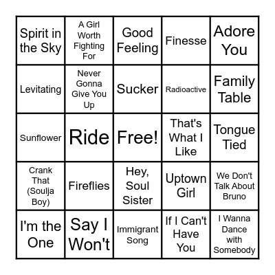 Music Bingo Card