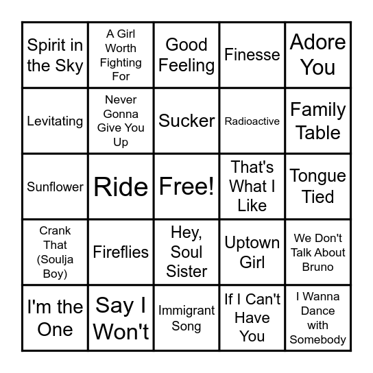 Music Bingo Card