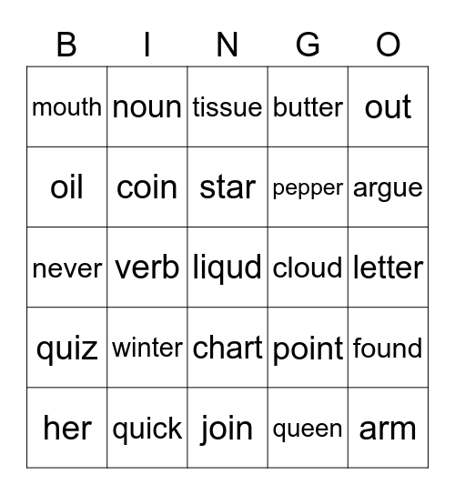 Jolly Phonics 7 Bingo Card
