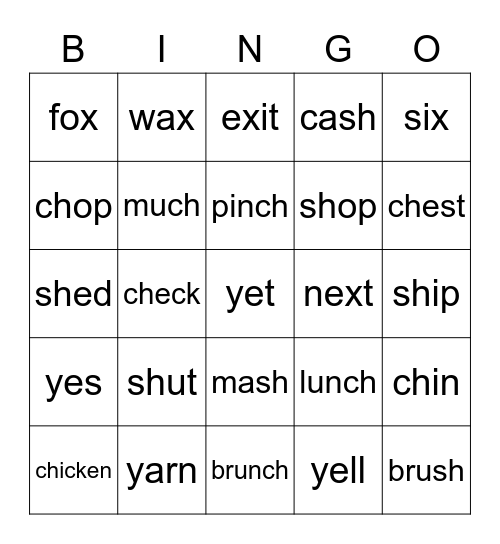 Jolly Phonics 6 Bingo Card