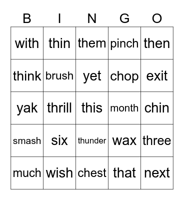 Jolly Phonics 6 Bingo Card