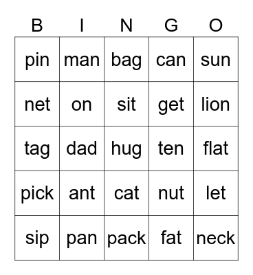 Jolly Phonics 1-3 Bingo Card