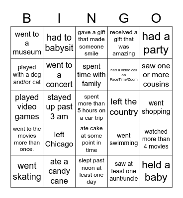 Over winter break...Find someone who.... Bingo Card