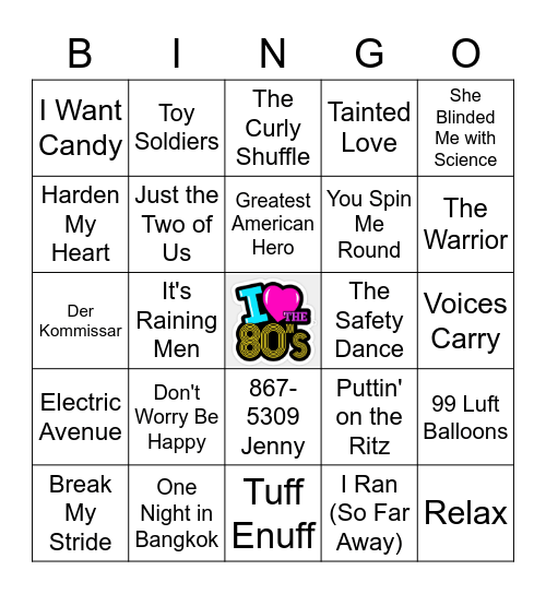 One-Hit Wonders of the 80s Bingo Card