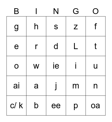JOLLY PHONICS 1-4 Bingo Card